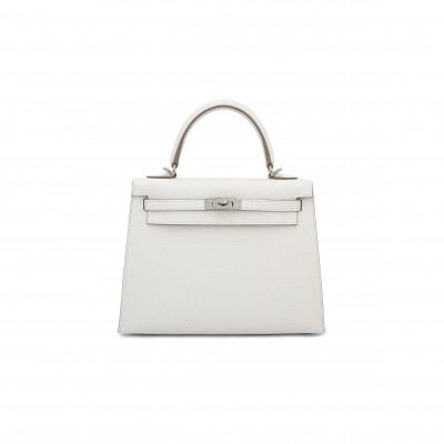 HERMÈS KELLY 25 MILK GRAY GRIS PALE EPSOM SILVER BUCKLE (25*17*7cm) 